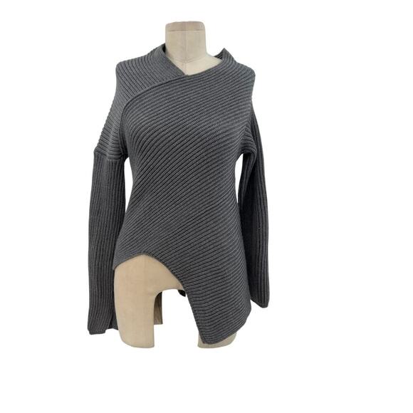JOSEPH Off the Shoulder Asymmetric Ribbed Sweater Wool Gray Size XS - Picture 2 of 13